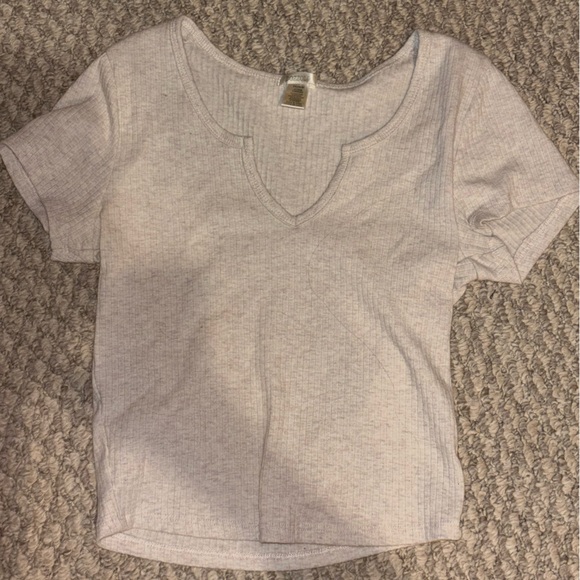 Bozzolo Tops - Cream Ribbed V-Neck Crop Top